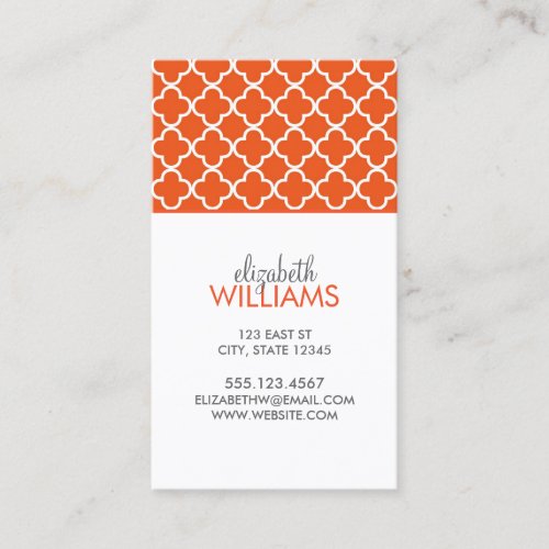 Tangerine Orange Moroccan Quatrefoil Pattern Business Cards