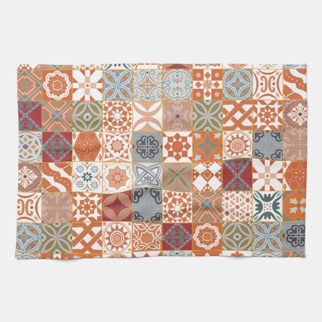 Orange Moroccan tile Kitchen Towel (Horizontal)