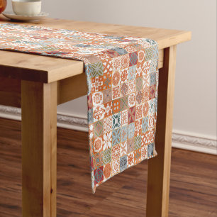 Orange Moroccan tile Short Table Runner