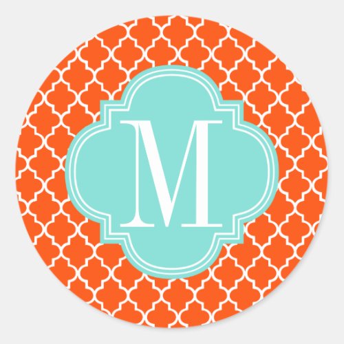 Orange Moroccan Tiles Lattice Personalized Classic Round Sticker