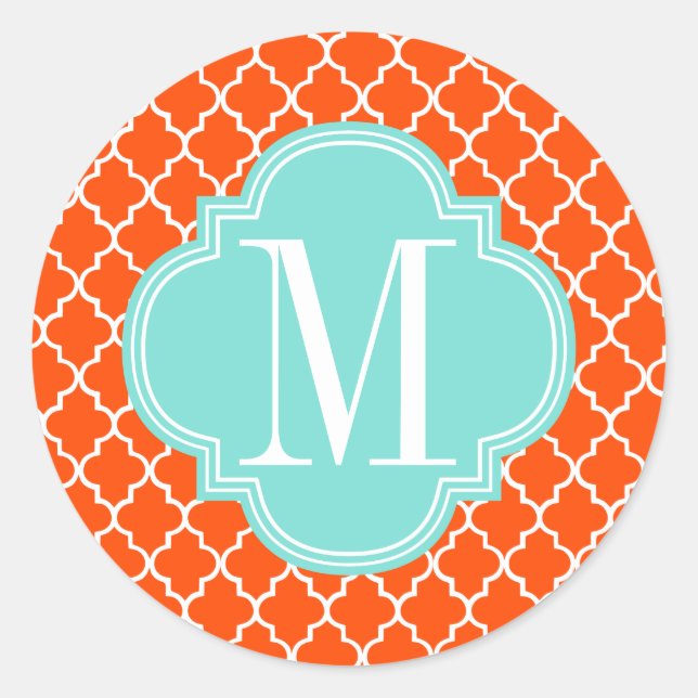 Orange Moroccan Tiles Lattice Personalized Classic Round Sticker (Front)