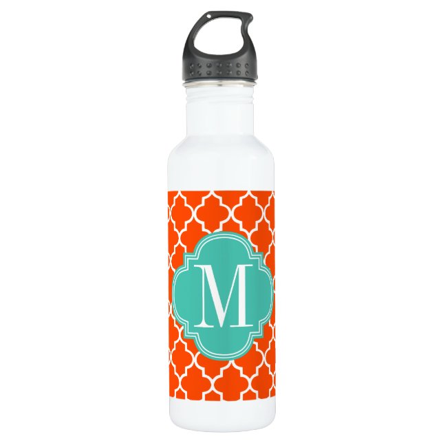 Orange Moroccan Tiles Lattice Personalized Stainless Steel Water Bottle (Front)