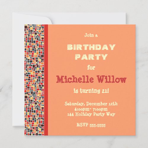 Orange Mosaic Birthday Party Invitation