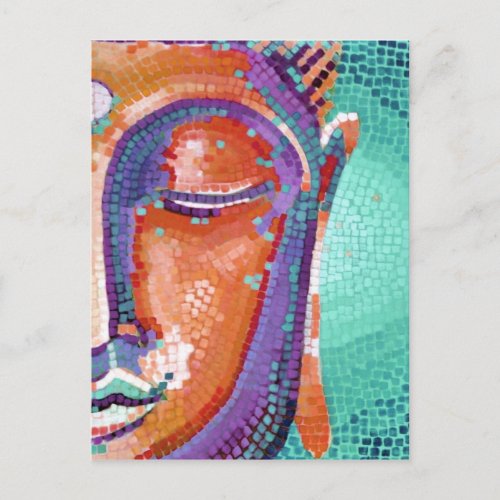 Orange mosaic buddha face postcard