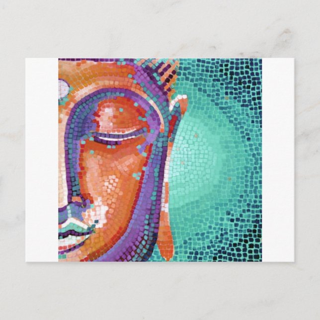 Orange mosaic buddha face postcard (Front)