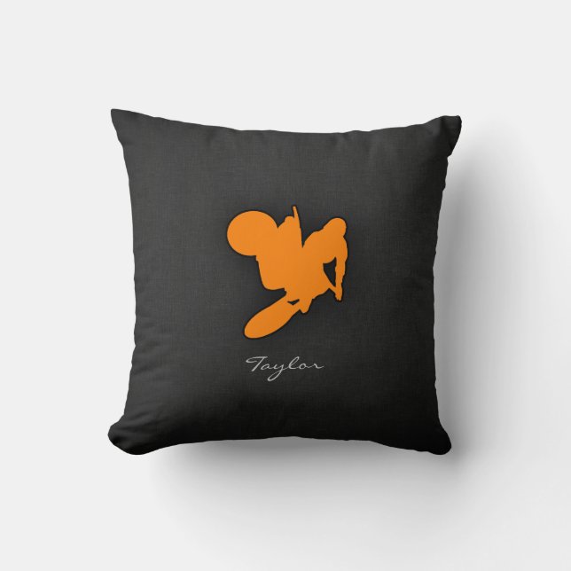 Orange Motocross Throw Pillow (Front)