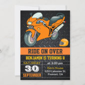 Orange Motorcycle Racing Kids Birthday Invitation (Front)