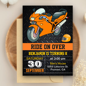 Orange Motorcycle Racing Kids Birthday Invitation