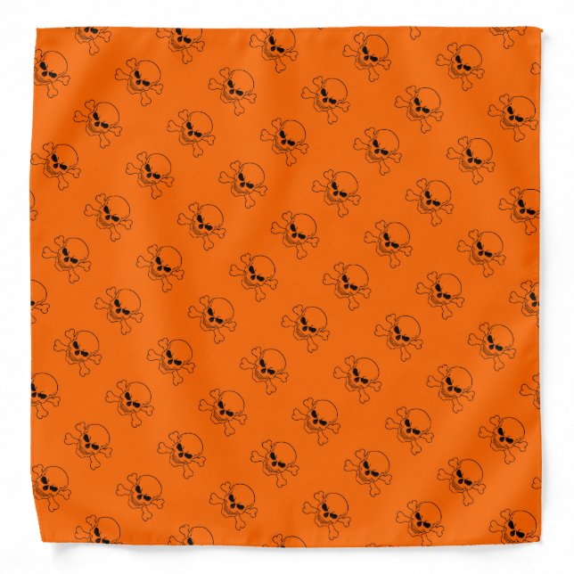 Orange Motorcycle Skull Crossbones Biker Bandana (Front)