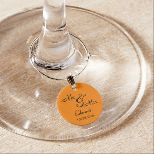 Orange Mr. and Mrs. Memento Wine Charm
