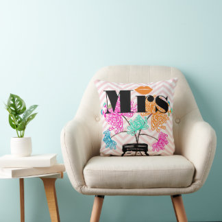 Orange Mrs Lips Pale Pink Zig Zag Mason Jar Throw Pillow