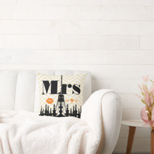 Orange Mrs Lips Pale Yellow Zig Zag Chandelier Throw Pillow