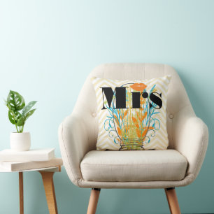 Orange Mrs Lips Pale Yellow Zig Zag Mason Jar Throw Pillow