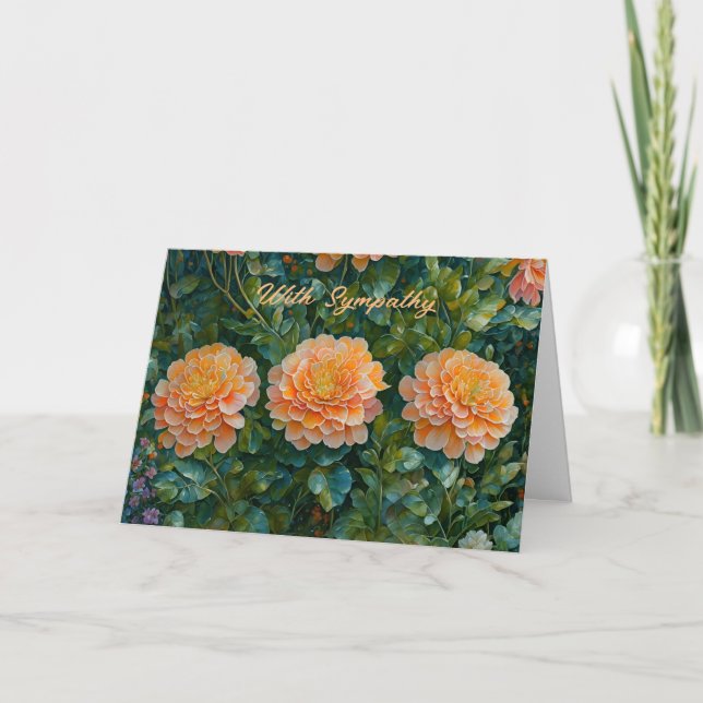 Orange Mum Flowers in a Garden Sympathy Card (Front)