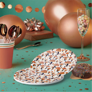 Orange Mushroom Fall Autumn Pattern  Paper Plates