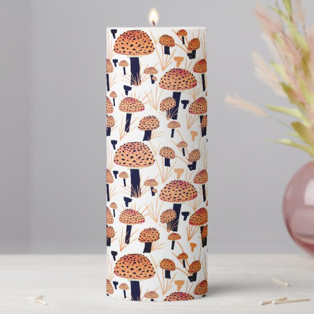 Orange Mushroom Fall Autumn Pattern  Pillar Candle (In Situ)