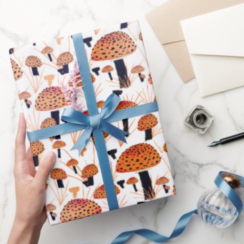 Orange Mushroom Fall Autumn Pattern Wrapping Paper