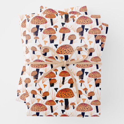 Orange Mushroom Fall Autumn Pattern Wrapping Paper Sheets