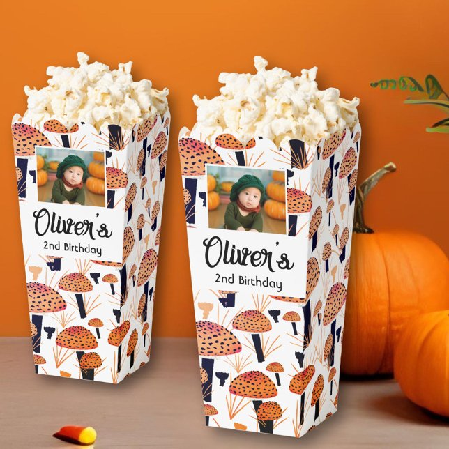 Orange Mushroom Fall Photo Birthday Party Favor Boxes (Creator Uploaded)