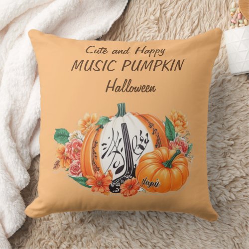 Orange Music Pumpkin celebration halloween  Throw Pillow