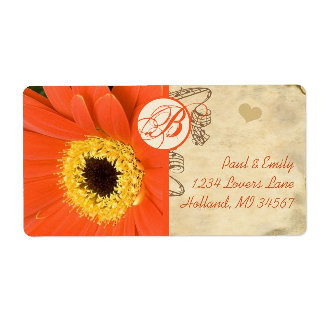 Orange Musical Gerber Daisy Grey Musical Notes Label (Front)