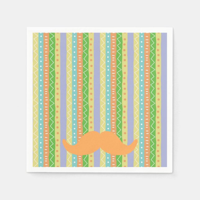 Orange Mustache Fiesta Green Yellow Fun Señor Napkins (Front)