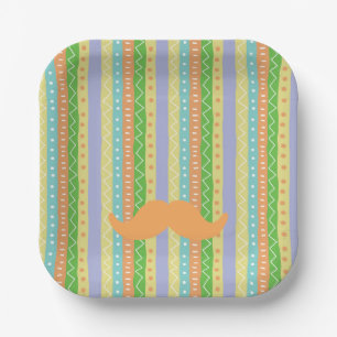 Orange Mustache Fiesta Yellow Green Cinco de Mayo Paper Plates