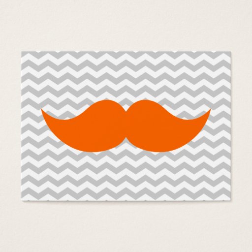 Customizable Orange Mustache Gray Chevron Stripe Business Card Template