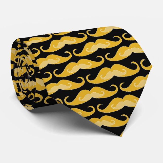 Orange Mustache Pattern | Black background Tie (Rolled)