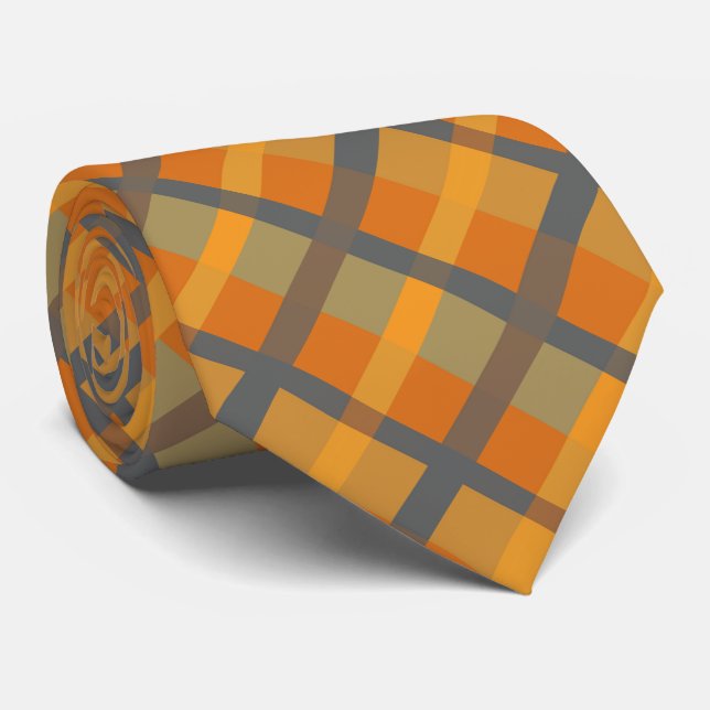 Orange Mustard Navy Teal Striped Neck Tie (Rolled)