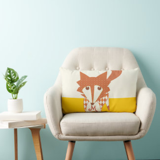 Orange Mustard Yellow Monogram Stylized Fox Pilow Lumbar Pillow