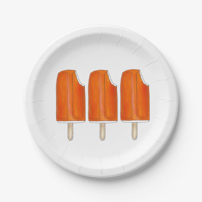 Orange n' Cream Creamsicle Ice Cream Popsicles Paper Plates (Front)