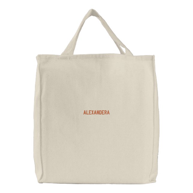 Orange Name Bachelorette Bride gift Embroidered Tote Bag (Front)