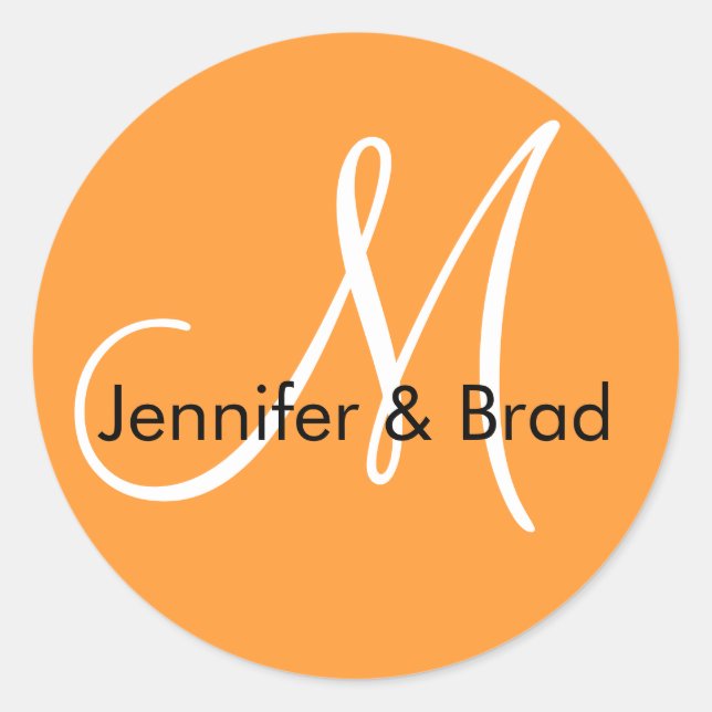 Orange Names Monogram Wedding Favour Stickers (Front)