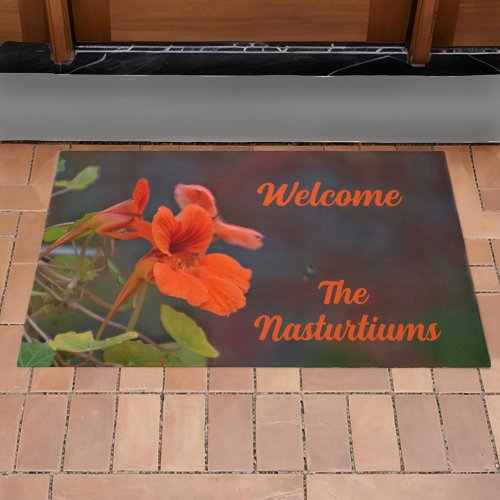 Orange Nasturtiums Flowers Welcome Doormat