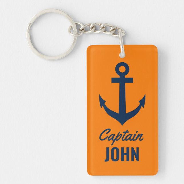 Orange nautical anchor keychain for boat captain (Front)