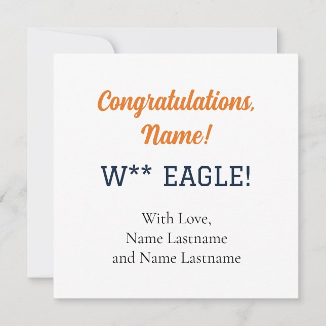 ORANGE, NAVY Auburn,Alabama Personalized Gift Card (Front)