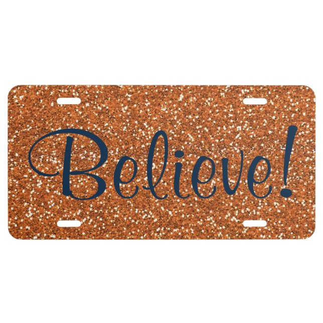 Orange/Navy "Believe" License Plate (Front)