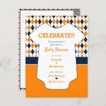 Orange & Navy Blue Argyle Pattern Baby Shower