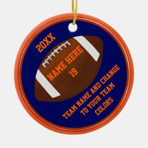Orange Navy Blue Football Ornaments Personalized