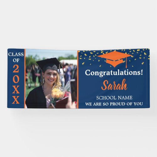 Orange  Navy Blue Graduation Photo Class Of 2023 Banner