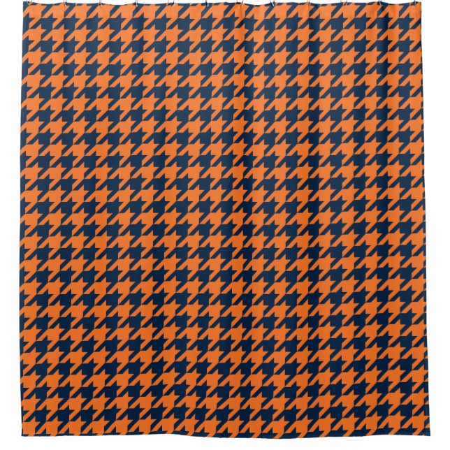 Orange/Navy Blue Houndstooth Shower Curtain (Front)