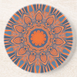 Orange Navy Blue Mandala Drink Coaster