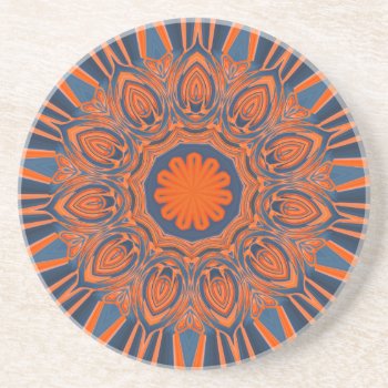Orange Navy Blue Mandala Drink Coaster by PandaCatGallery at Zazzle