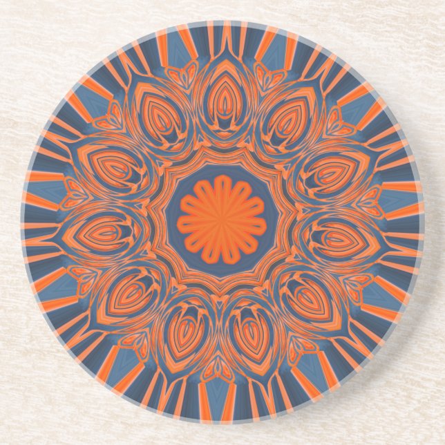 Orange Navy Blue Mandala Drink Coaster (Front)