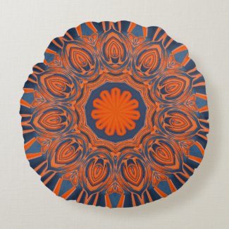 Orange Navy Blue Mandala Round Pillow
