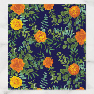 Orange & Navy Blue Peony & Rose Floral Wedding Envelope Liner