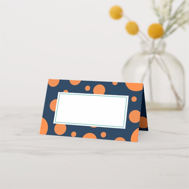 Orange Navy Blue Polka Dot Mint Birthday Party  Place Card (Front)