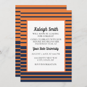 Orange Navy Blue Striped College Trunk Party Invitation