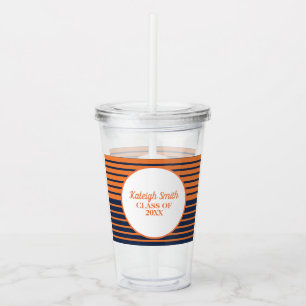Orange Navy Blue Striped Graduation Class of Acrylic Tumbler
